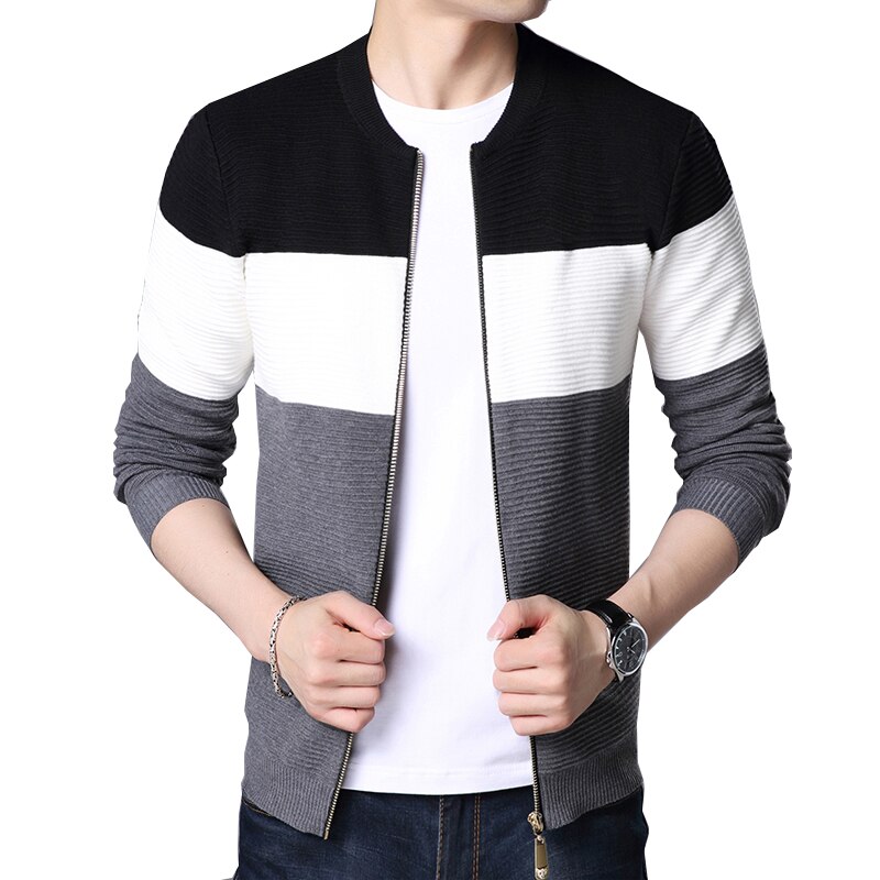 2022 Autumn Men New Casual Cardigan Sweater Jumper Men Winter Fashion Striped Pockets Knit Outwear Coat Sweater Men